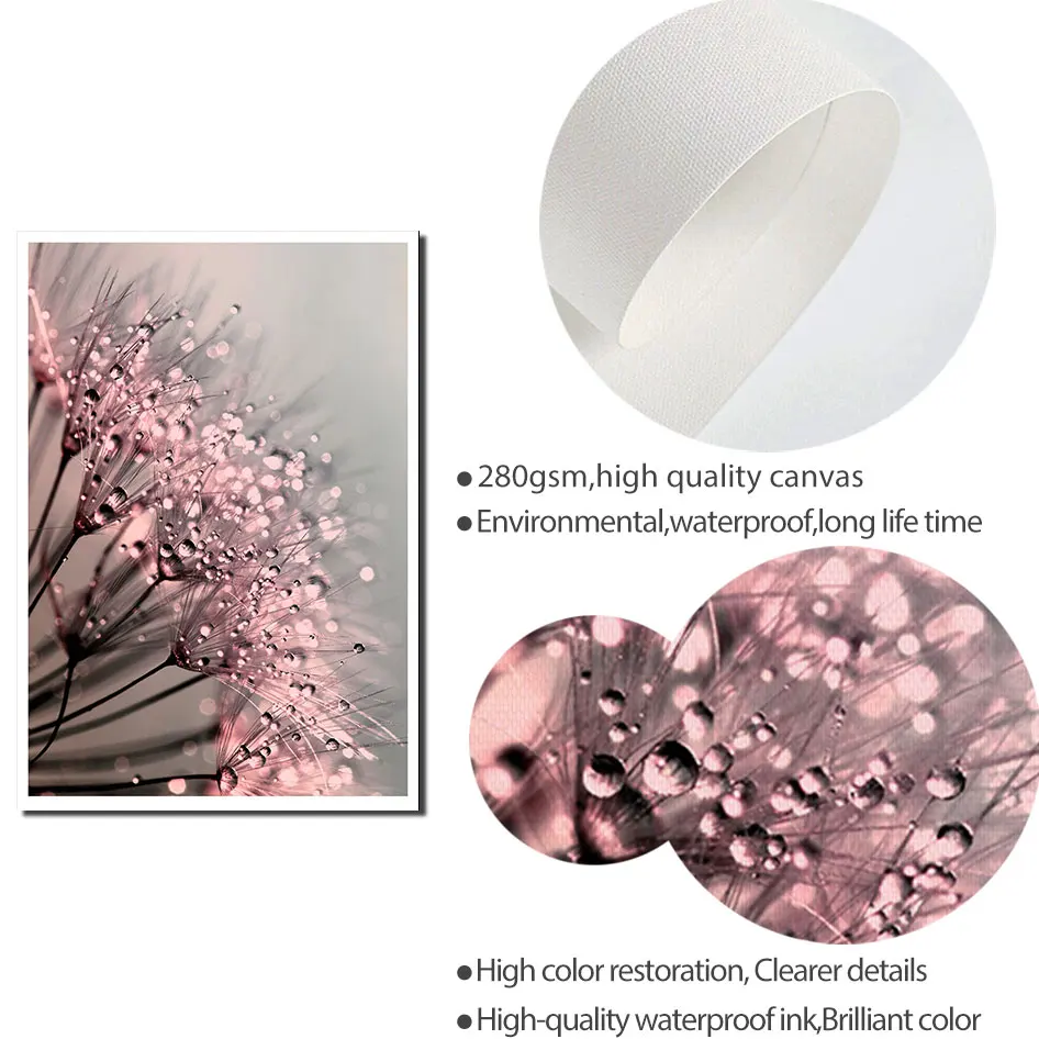 Плакат с одуванчиком росы планшетом Картина на холсте Цветы настенное искусство