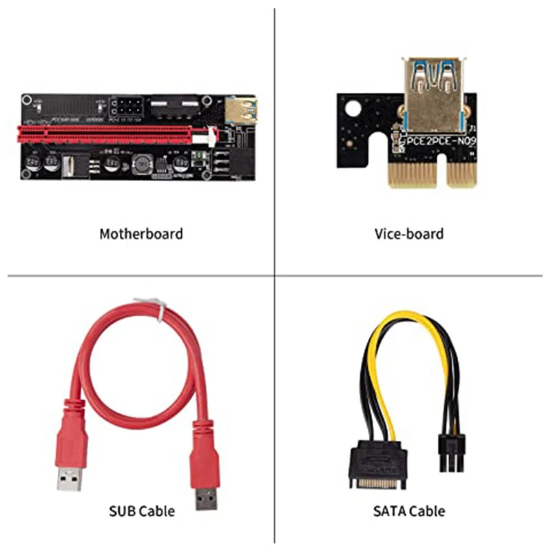 

PCI-E Expansion Card Set One for Four USB3.0 Pcie 1X to Pcie 16X 009S PCI-E Graphics Card Extension Cable for BTC Miner