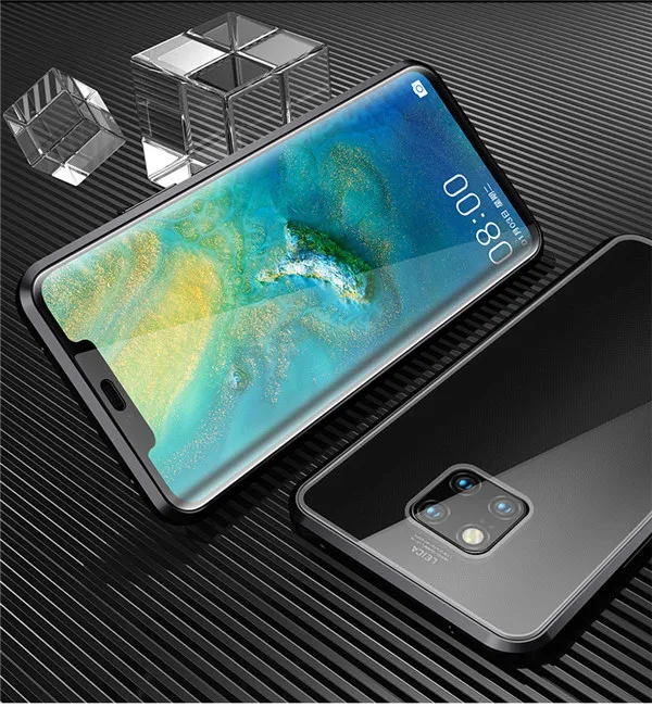 Black 360 магнитный чехол на для huawei P20 lite Pro двойной передний задний Чехол из закаленного стекла для huawei P30 mate 20 Lite Pro прозрачный чехол на для Хуавей П20 П30 Мейт 20 Лайт про - Цвет: Black