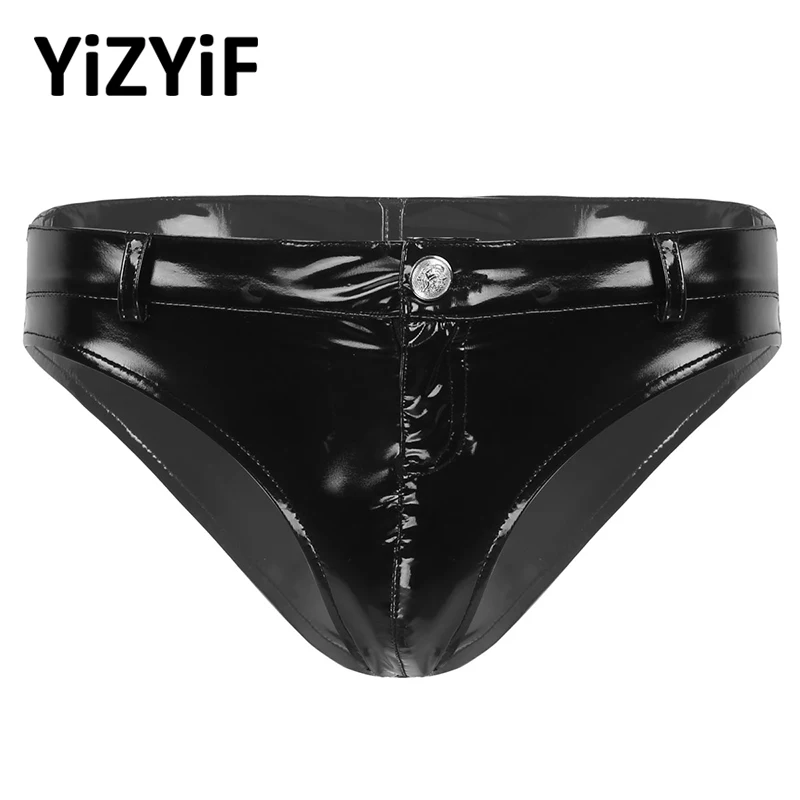 

Mens Briefs Underwear Sexy Men Patent Leather Triangle Briefs Low Rise Open Crotch Sexy Bikini Panties Underwear Nightclub Wear