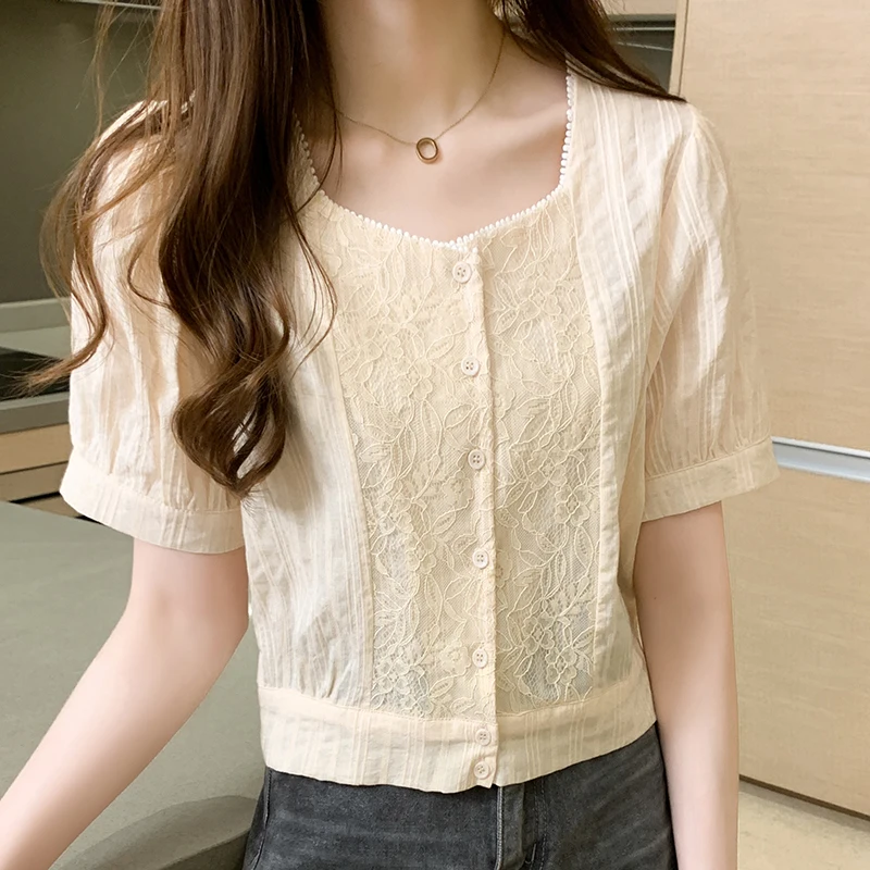 Блузка женская с квадратным вырезом однотонный хлопковый кардиган Офисная