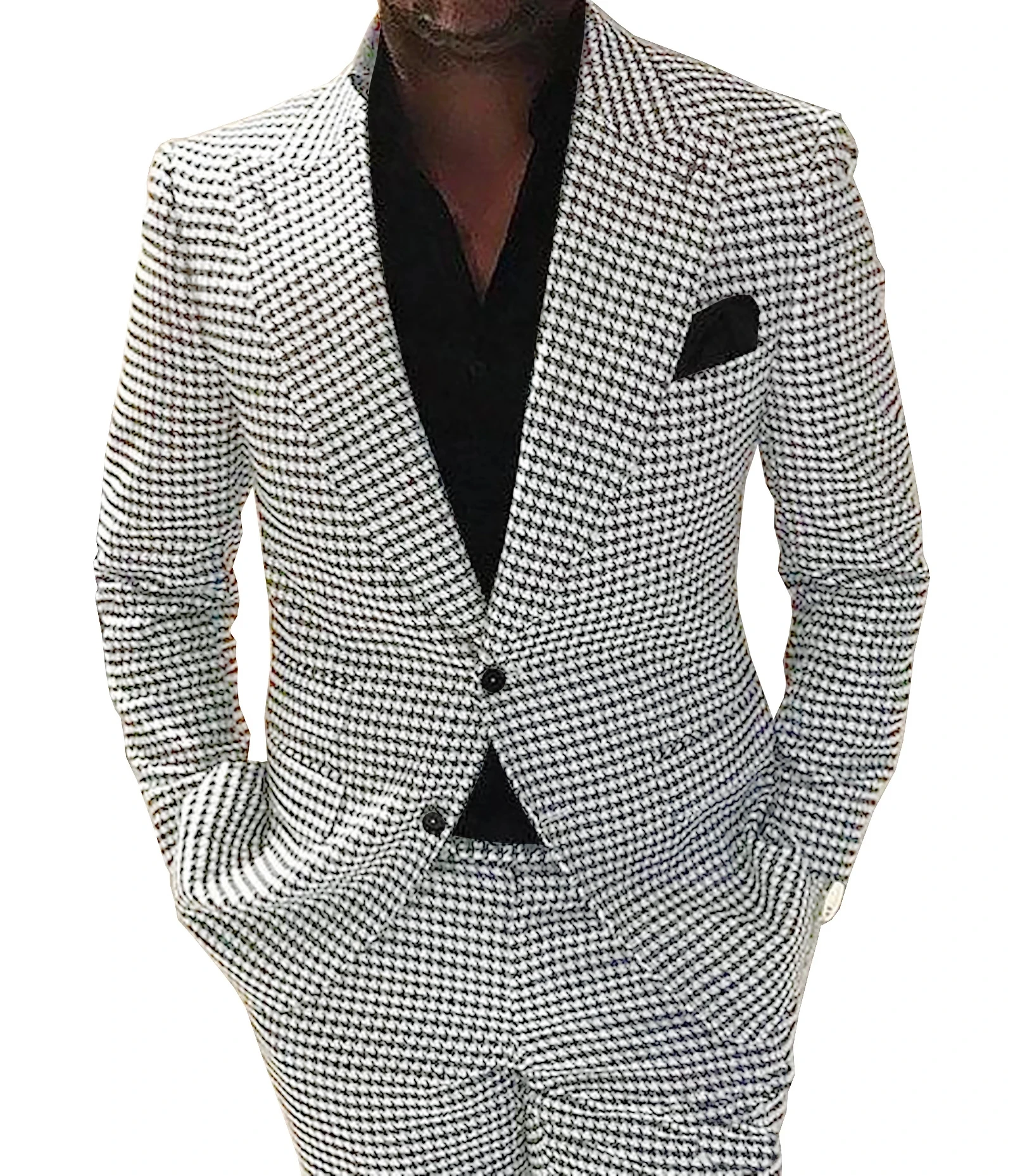 

VEIAI Men's Houndstooth Suits Formal Notch Lapel Wool/Tweed Tuxedo For Wedding Prom Blazer Best Man Suits 2 Pieces (Blazer+Pants