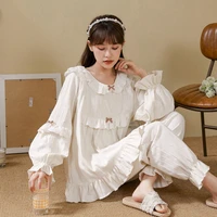 womens spring pajamas autumn pure cotton long sleeved court style sweet ladies loose student home clothes can be worn outside