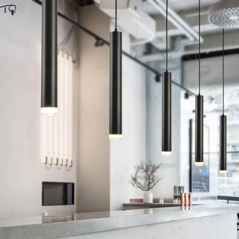 Modern Crystal Led Pendant Lights Cylindrical Long Restaurant White Black Bar Study Coffee Single Head Simple Creative Lamps | Лампы и