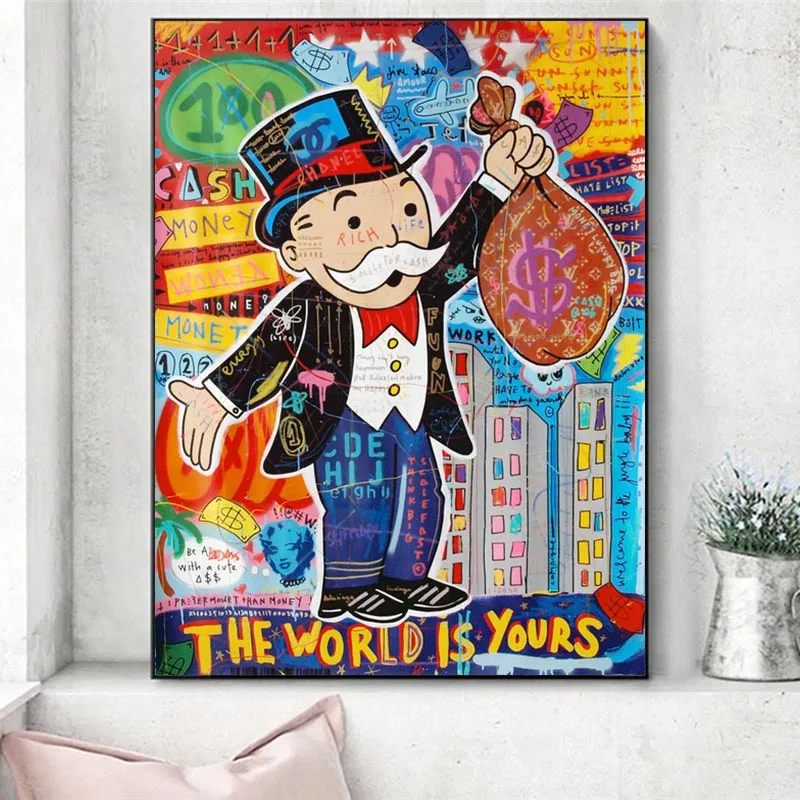

Alec Monopoly Graffiti Wall Art Money Paintings on The Wall Art Posters and Prints The World is Yours Modern Art Wall Pictures