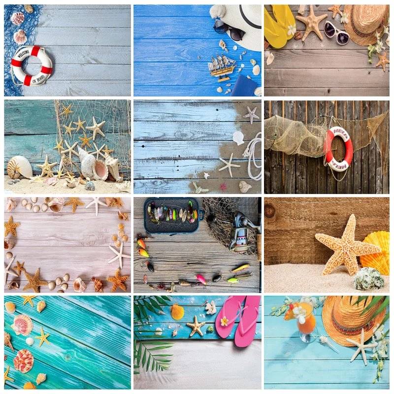 SHENGYONGBAO виниловый тканевый фон для фотосъемки с изображением деревянной доски морских звезд ракушек раковины детских праздников реквизит д...