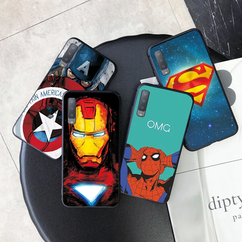 Black TPU Phone Case For Samsung A6 A9 A750 2018 A8 Plus Marvel Avengers A10 A20 A30 A50 A60 A70 A2 Core Cover |