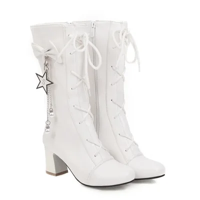 

2021 autumn and winter new Martin boots fashion extra large size sweet mid-tube thick heel zipper boots
