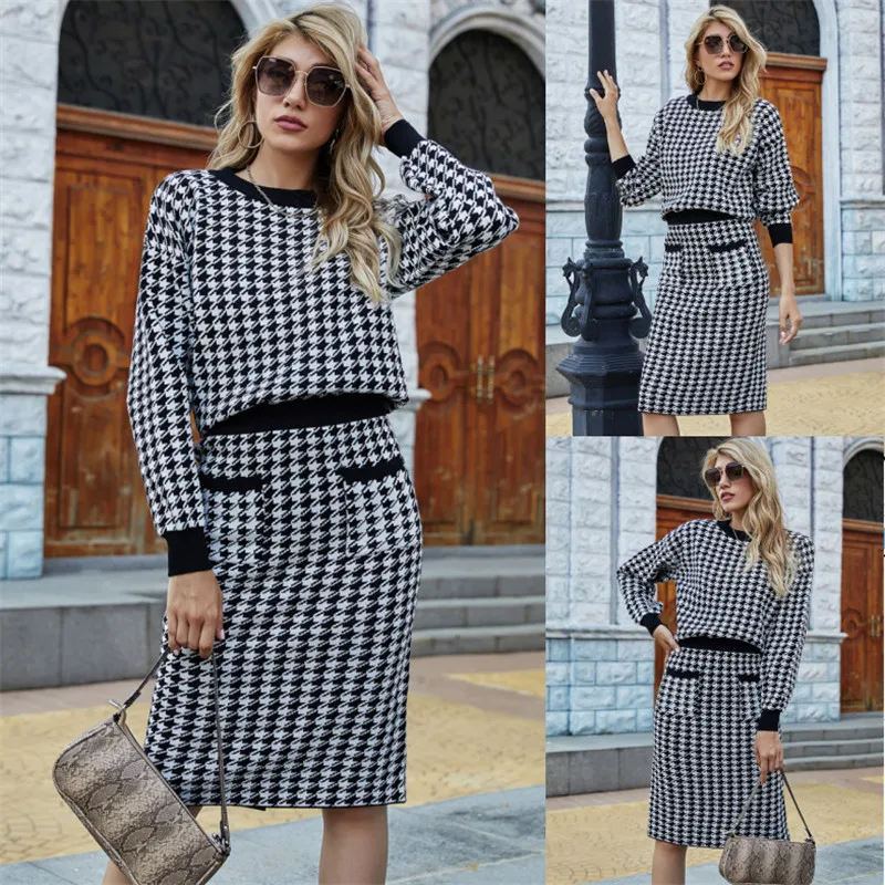 

Женский зимний свитер, комплект одежды, женское платье, свитер 2021, модное повседневное офисное платье с принтом для женщин