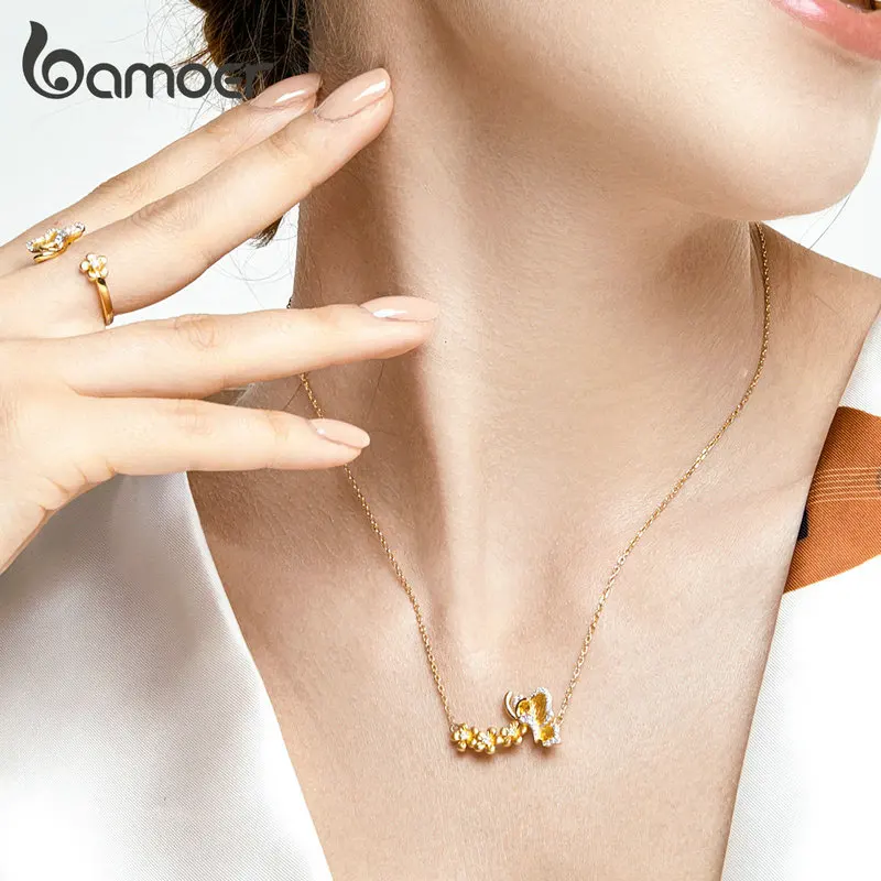 Женское короткое ожерелье из серебра 925 пробы с бабочкой и цветком | Ожерелья