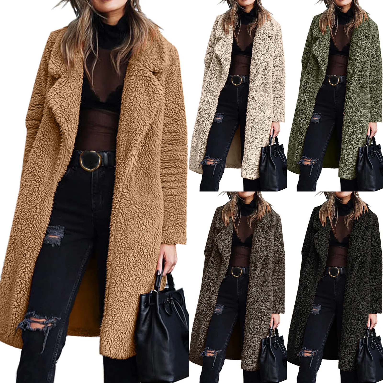 

Women Faux Fur Coat Lapel Double-faced Luxury Winter Warm Plush Jacket Vogue Artificial Fur Women's Outerwear High Quality