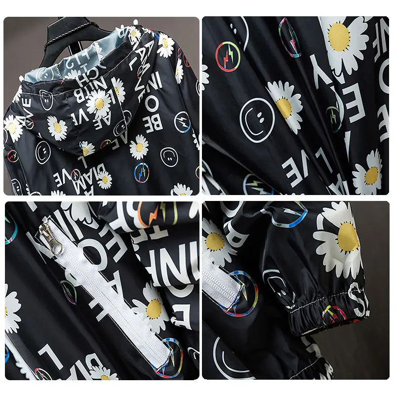 

Lusumily New 2021 Summer Windbreaker Women Sports Track Thin Jacket Daisy Print Coat Female Daily Blouse Spring Lady Jacket Tops