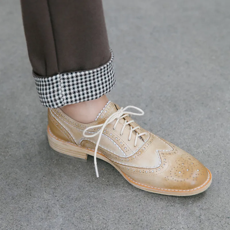 Женские туфли-оксфорды в британском стиле MEZEREON кожаные туфли дерби на плоской