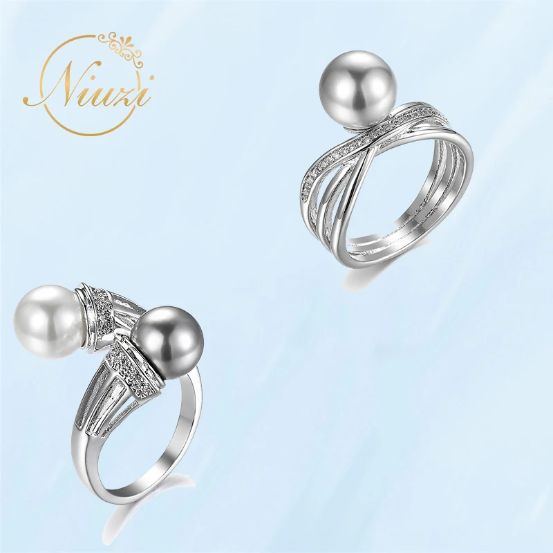 

2021 Fashion Aesthetic Women's Pearl Rings Silver Color Vintage Fine Female Ring Stainless Steel Ball Unusual Teen Girls Jewelry