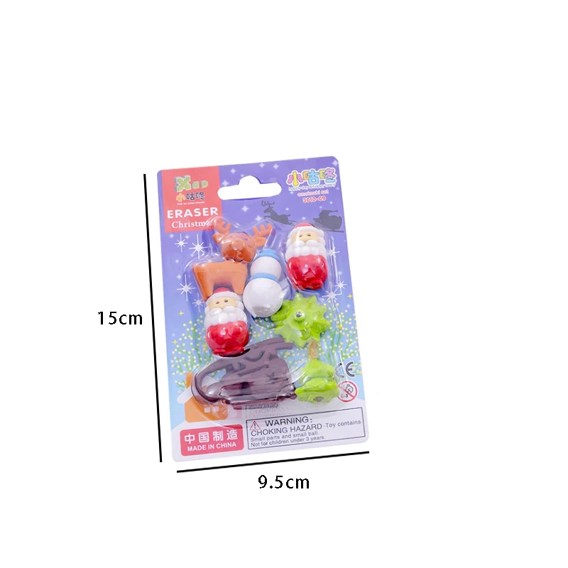 

8set/lot Christmas Card Eraser Pencil Erasers Writing Drawing Gifts Office Supplies Stationery Freeshipping