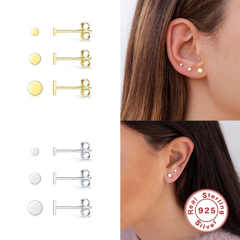 

GS Original Stud Earrings 925 Sterling Silver Personalized Triangle Round Earrings For Women Light Luxury Jewelry 2/3/4mm 3PCs