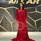 Изысканное красное арабское вечернее платье с длинными рукавами, блестящее Атласное Вечернее платье русалки с бисером для особых случаев, платье для выпусквечерние вечера, индивидуальный пошив