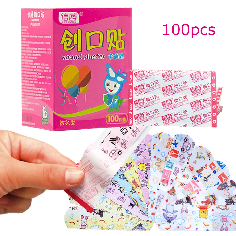 

100Pcs Cute Cartoon Band Aid Waterproof Breathable Hemostasis Adhesive Bandages Security First Aid Stickers For Kids Children