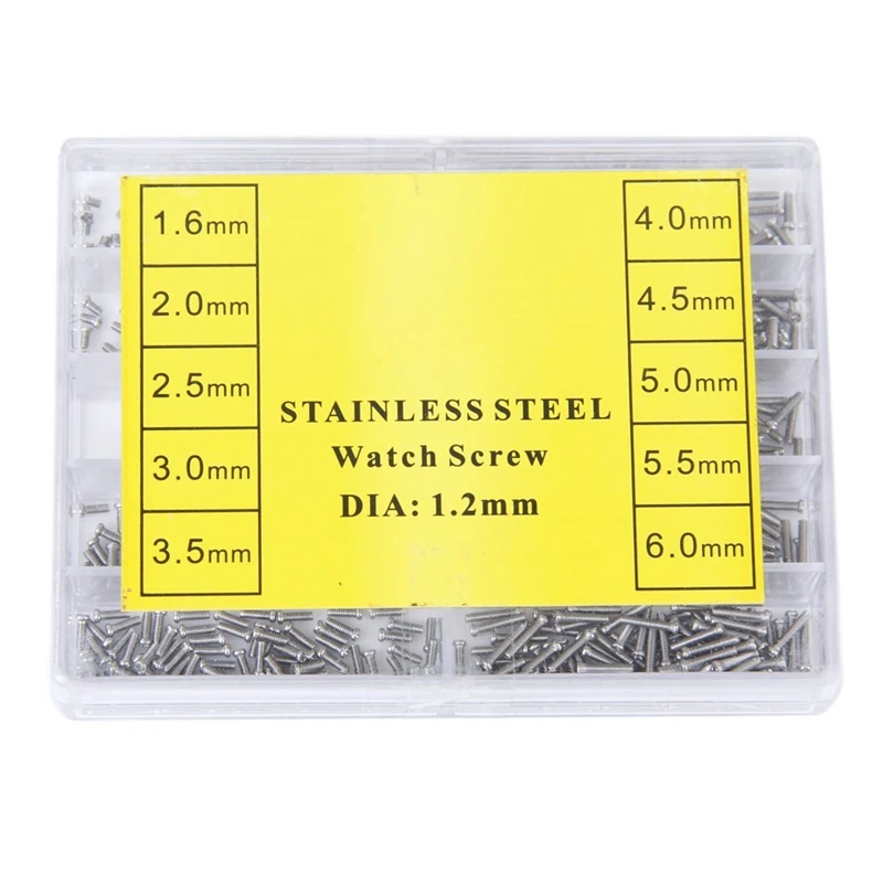 

Набор для ремонта часов и очков appprox.1000 шт., 10 размеров, Диаметр 1,2 мм, 1,6/2,0/2,5/3,0/3,5/4,0/4,5/5,0/5,5/6,0
