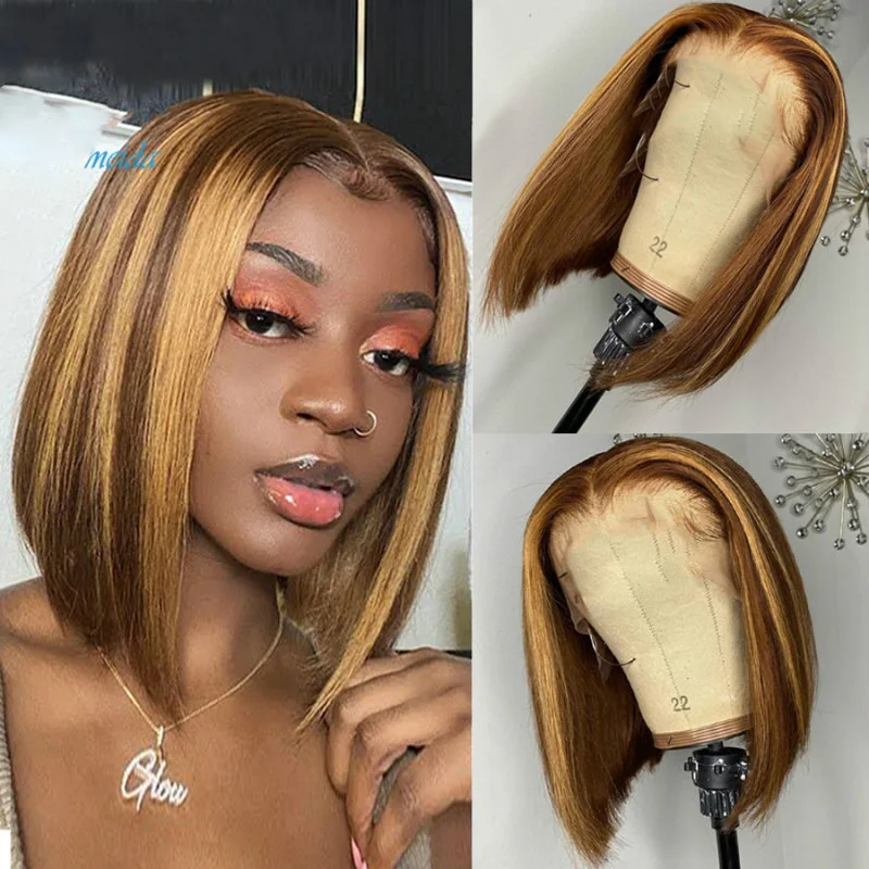 

Overseas wig women's short straight hair Bobo golden brown gradient chemical fiber head cover wigs hair