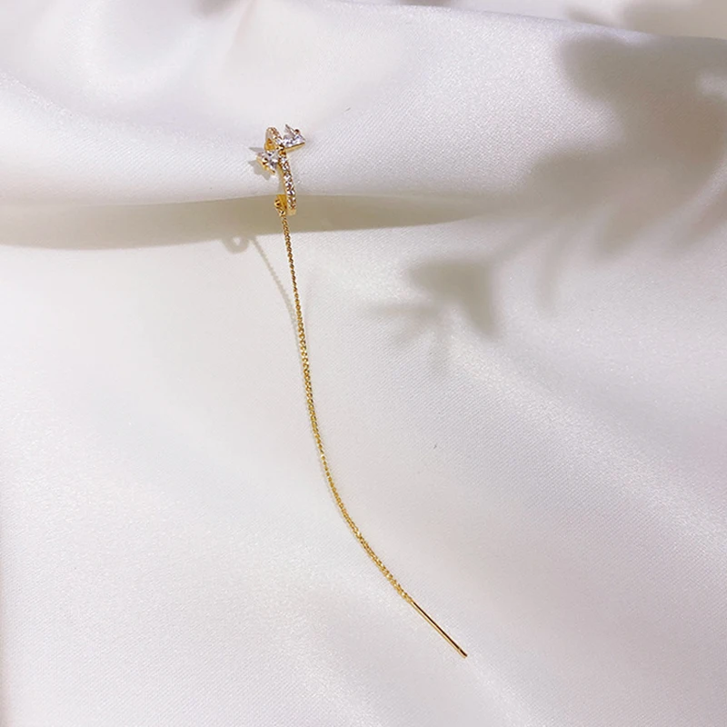 

Cross Ear Line Bow Temperament No Ear Hole Ear Clip Personality Elegant Simple Statement Drop Earing Long Chain Dangle Earings