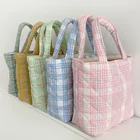 Маленькие дамские сумочки карамельных цветов, милые клетчатые ретро сумки-мешки на плечо для девушек, женская сумка-тоут для покупок, Женский кошелек, бэнто