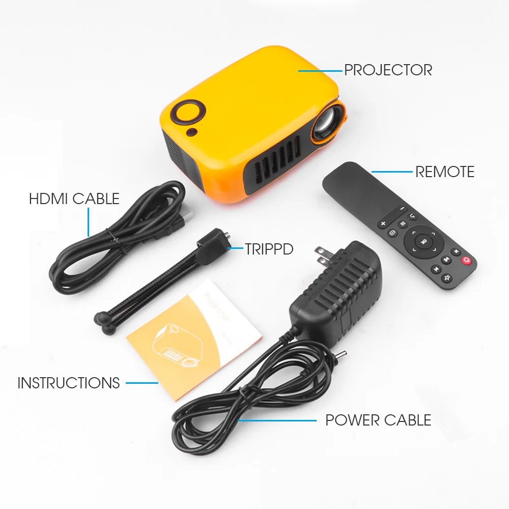 Портативный мини проектор A2000 с держателем для штатива поддержка 1080P HDMI