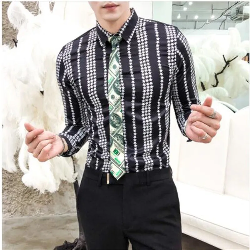 

Star Stripe Shirt Men Camisa Social Masculina Long Sleeve Men Shirt Chemise Mens Shirts Casual Slim Fit ( Tie Not Included)