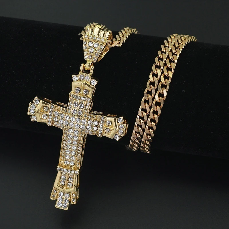 

Creative Crystal Cross Necklace Diamond Pendant Jewelry Christian Crucifix Chain Unisex's Pendant Necklace