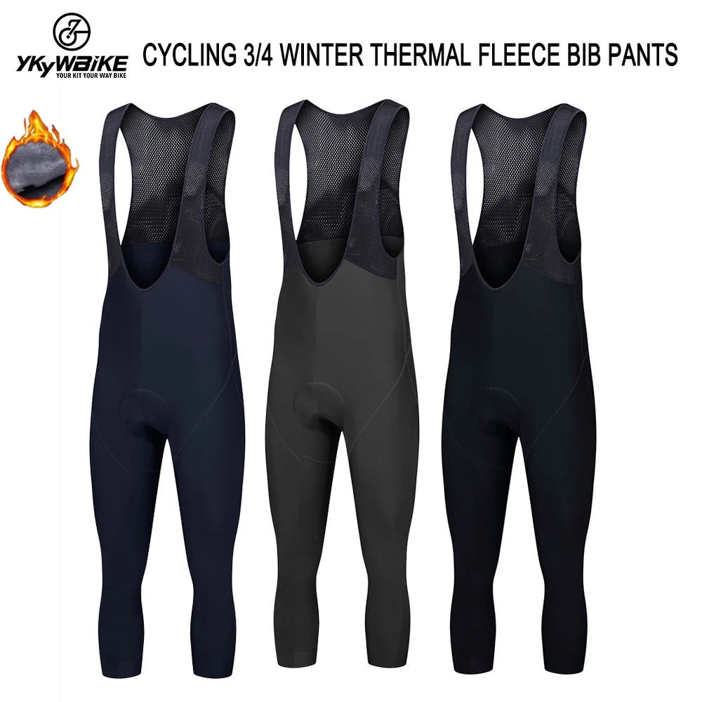 

Ykywbike Cycling Bib Pants 3/4 Winter Thermal Fleece Cycling Bibs Shorts Men 6 Hour Ride High Quality Bike Trousers Long 3 Color
