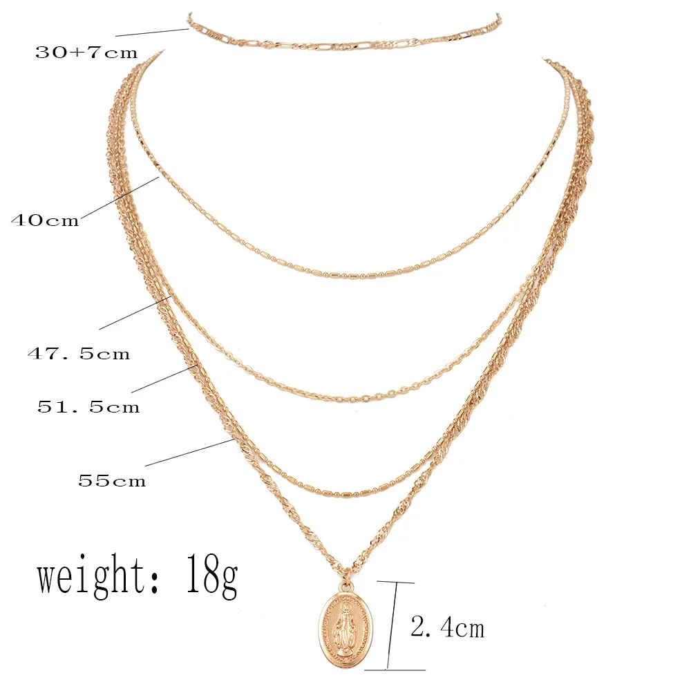 

Virgin Mary Pendant Necklace Geometry Multi-Layer Alloy Clavicle/Sweater Chain Women Wholesale 2021 Personality Fashion Jewelry