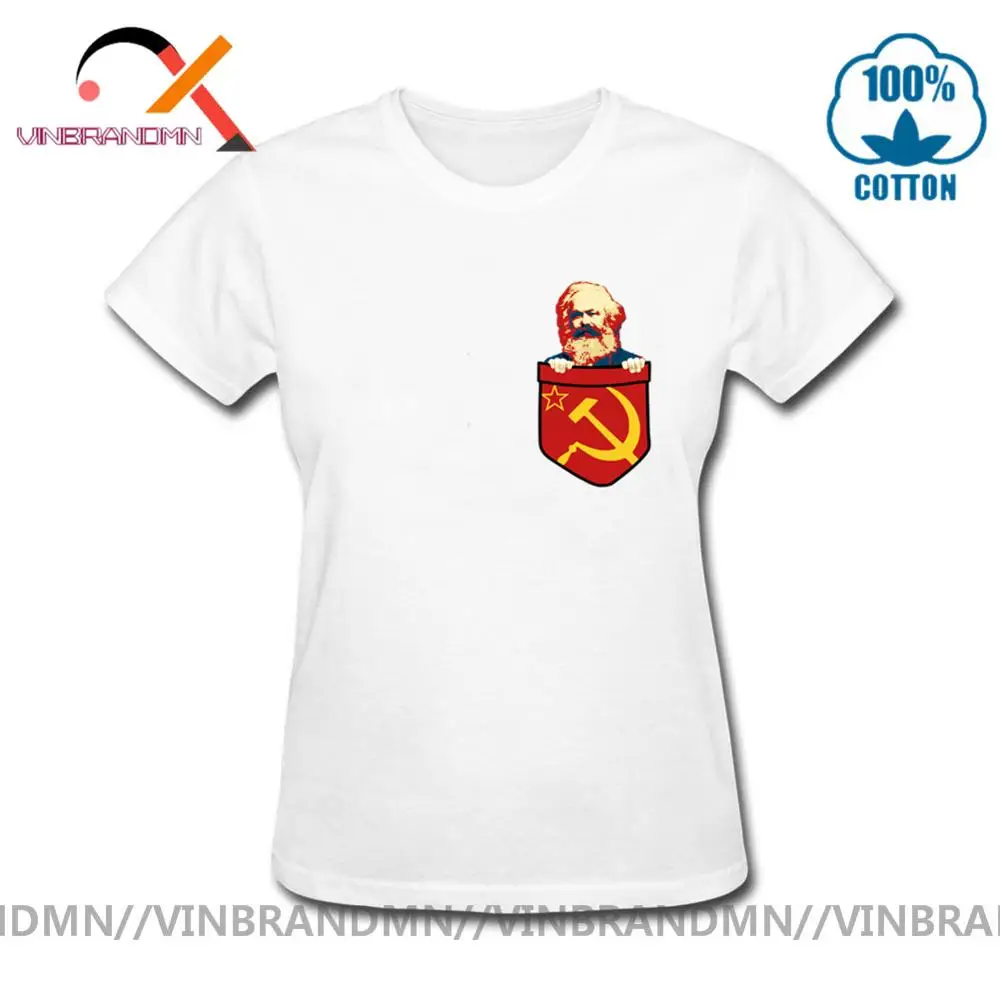 Винтажная футболка с нагрудным карманом и Карлом Марксом Женская Ретро-футболка