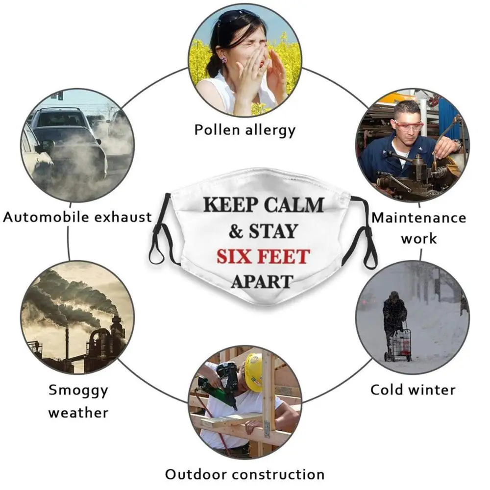 

Keep Calm & Stay Print Reusable Mask Pm2.5 Filter Face Mask Kids Social Distancing Distance Six Feet Social