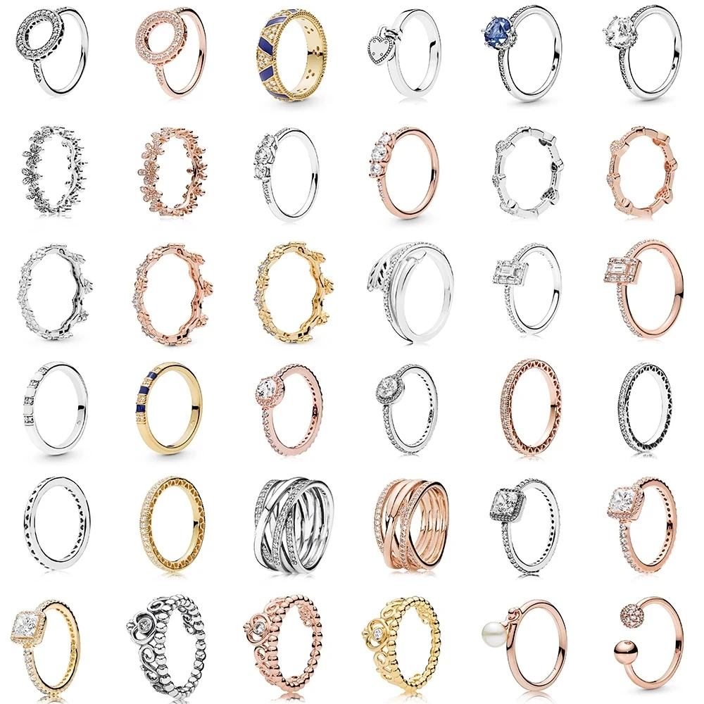 

50 Style 925 Sterling Silver Ring Princess Wishbone With Crystal Rings For Women Wedding Party Fashion Jewelry Gift