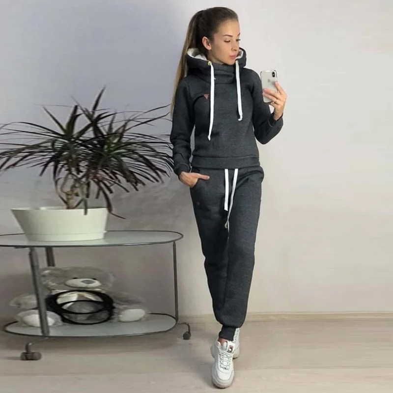 

Hoodies Solid 2021 New Design Fashion Hot Sale Suit Set Women Tracksuit Two-piece Style Outfit Sweatshirt Sport Wear