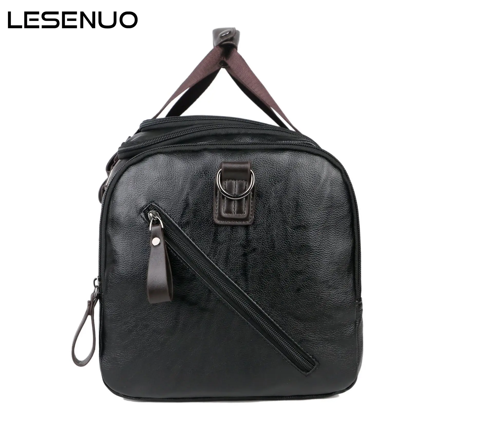 

LESENUO Travelling Bag Leather Sports Bags Pu Dry Wet Bags Men Training for Shoes Fitness Yoga Travel Luggage Shoulder Sac
