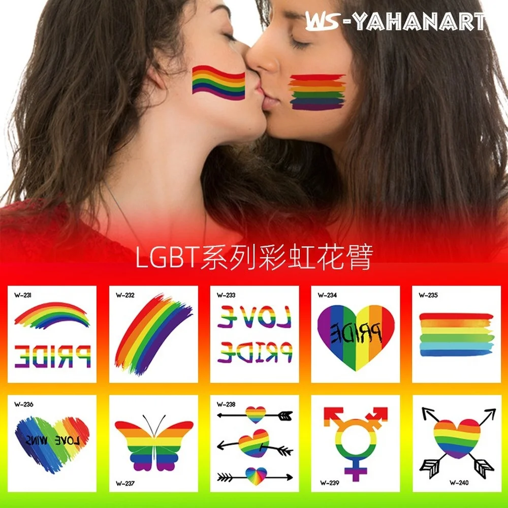

1Pcs Temporary Tattoo Sticker Gay Waterproof Fake Tattoo Set LGBT Rainbow Flag Face Cosmetic Leg Arm Body Art for Men Women