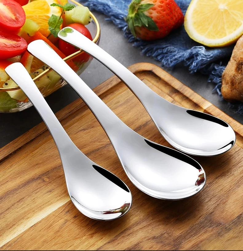 

Stainless Steel Chinese Soup Spoons Home Kitchen Deepen Large Capacity Silver Mirror Polished Flatware for Soup Rice Tableware