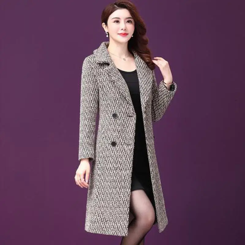 Женская винтажная шерстяная куртка с длинным рукавом двубортное пальто средней