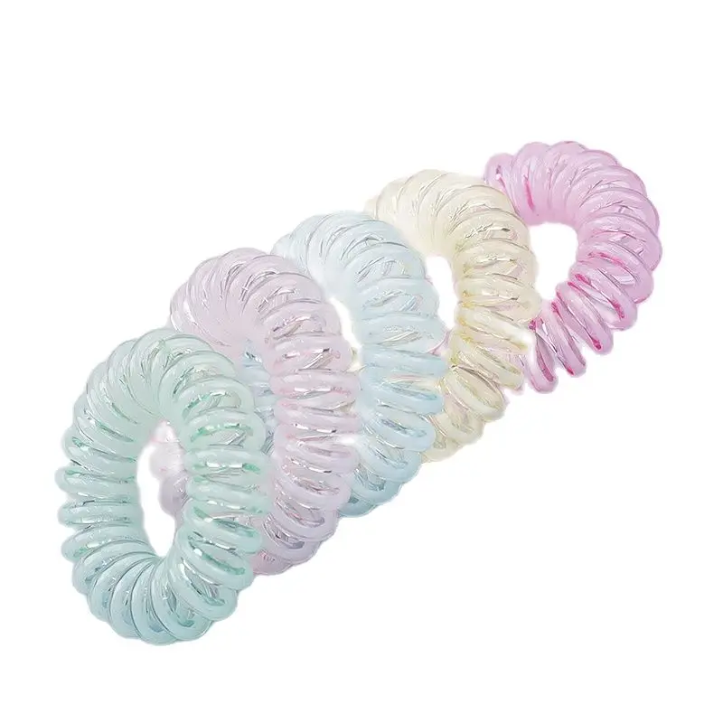 

Lot 100Pcs Tpu Rubber Band Headwear Rope Spiral Elastic Hair Bands Girls Hair Accessories Hair Ties Gum Telephone Wire MIx Color