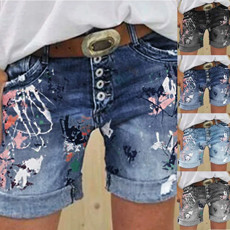 

2021 New Fashion Women Summer Shorts Jeans Woman Printed Jean Short Denim Shorts Casual Streetwear Size S-3Xl