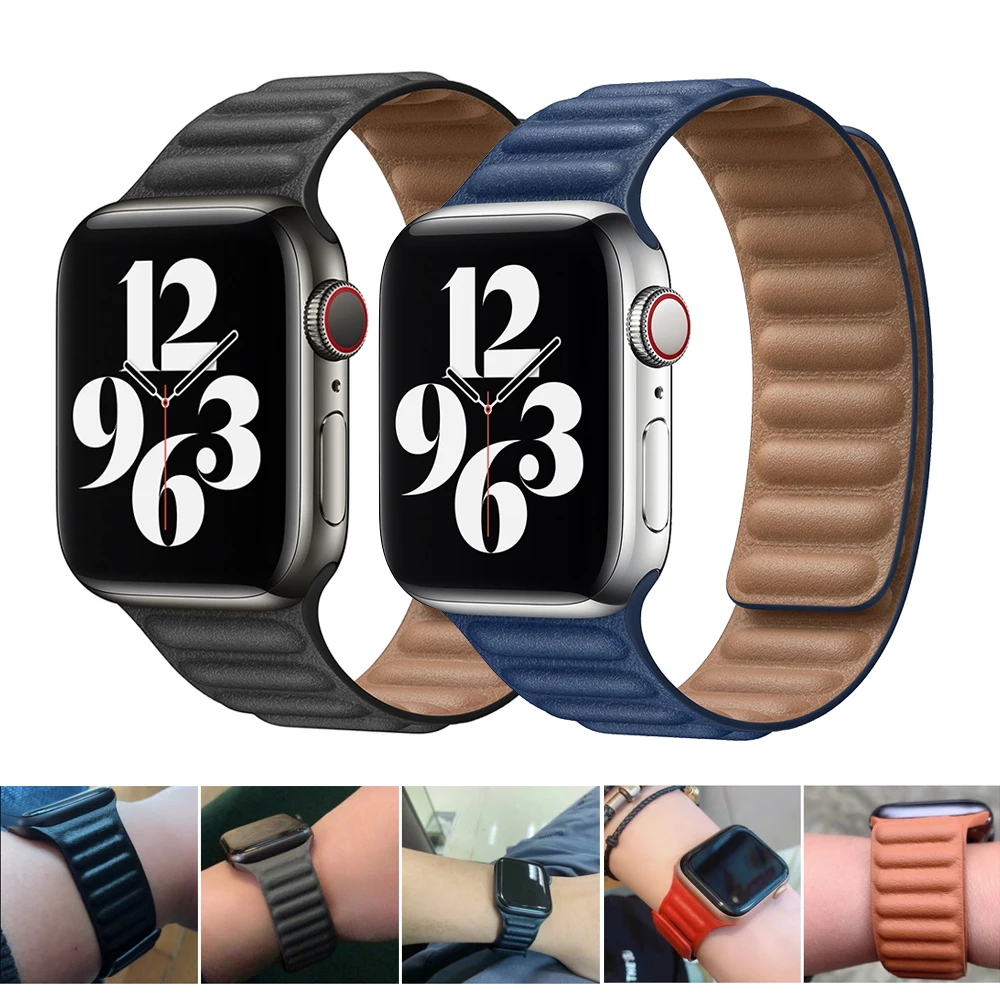 

Leather link loop strap For apple watch band 44mm 40mm iWatch series 6 SE 5 4 3 2 1 watchbands bracelet 42mm 38mm Wristbands