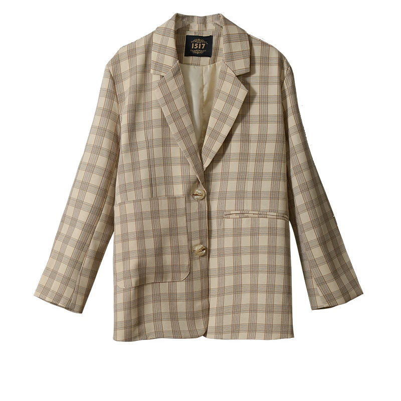 Женский блейзер модный костюм воротник узор в клетку BF универсальная милая