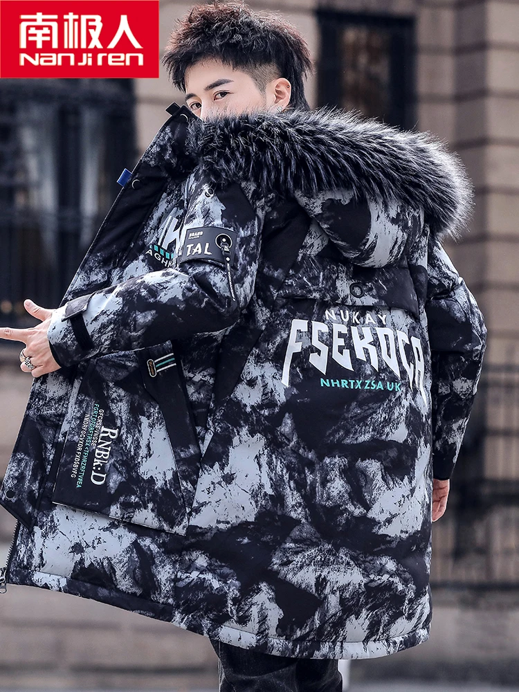 Down Jacket Men's Mid-Length New Fur Collar Thickened Winter Camouflage Youth Parka Coat men winter coat