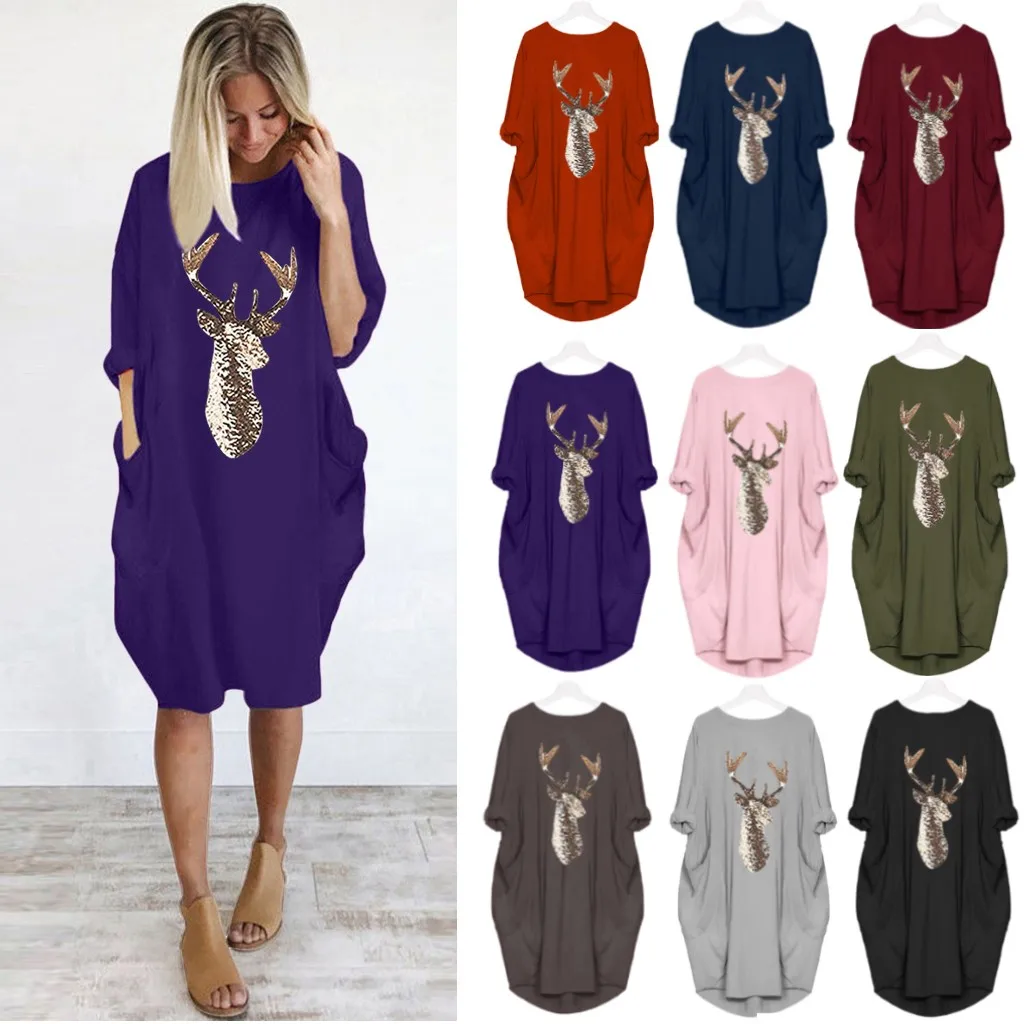 Стильное женское длинное мешковатое платье Праздничный Рождественский халат