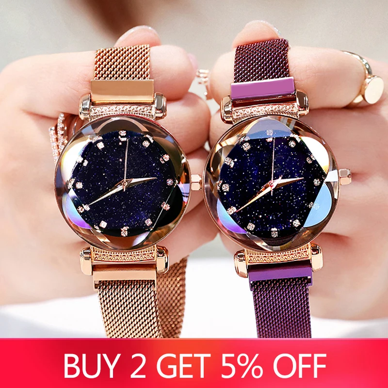 

2019 neue Luxus Frauen Uhren Mode Elegante Magnet Schnalle Rose Gold Damen Armbanduhr Starry Sky Diamant Geschenk Quarz Uhr