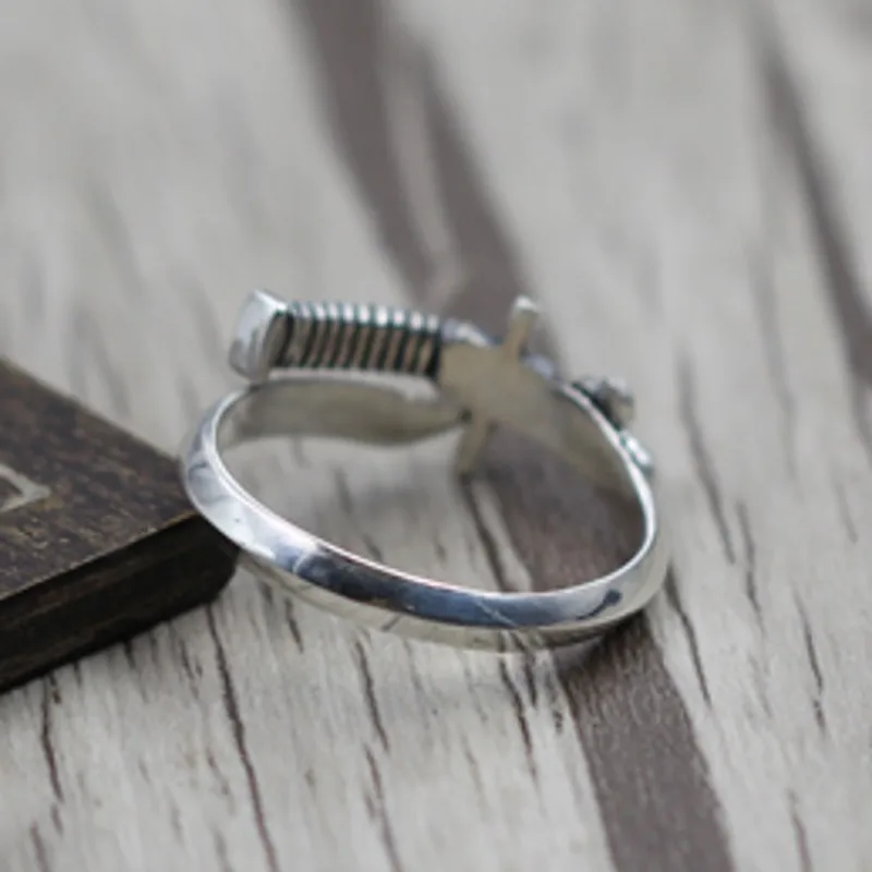 Тайский серебряный винтажный удар меч байонетное кольцо Открытое с самурайским