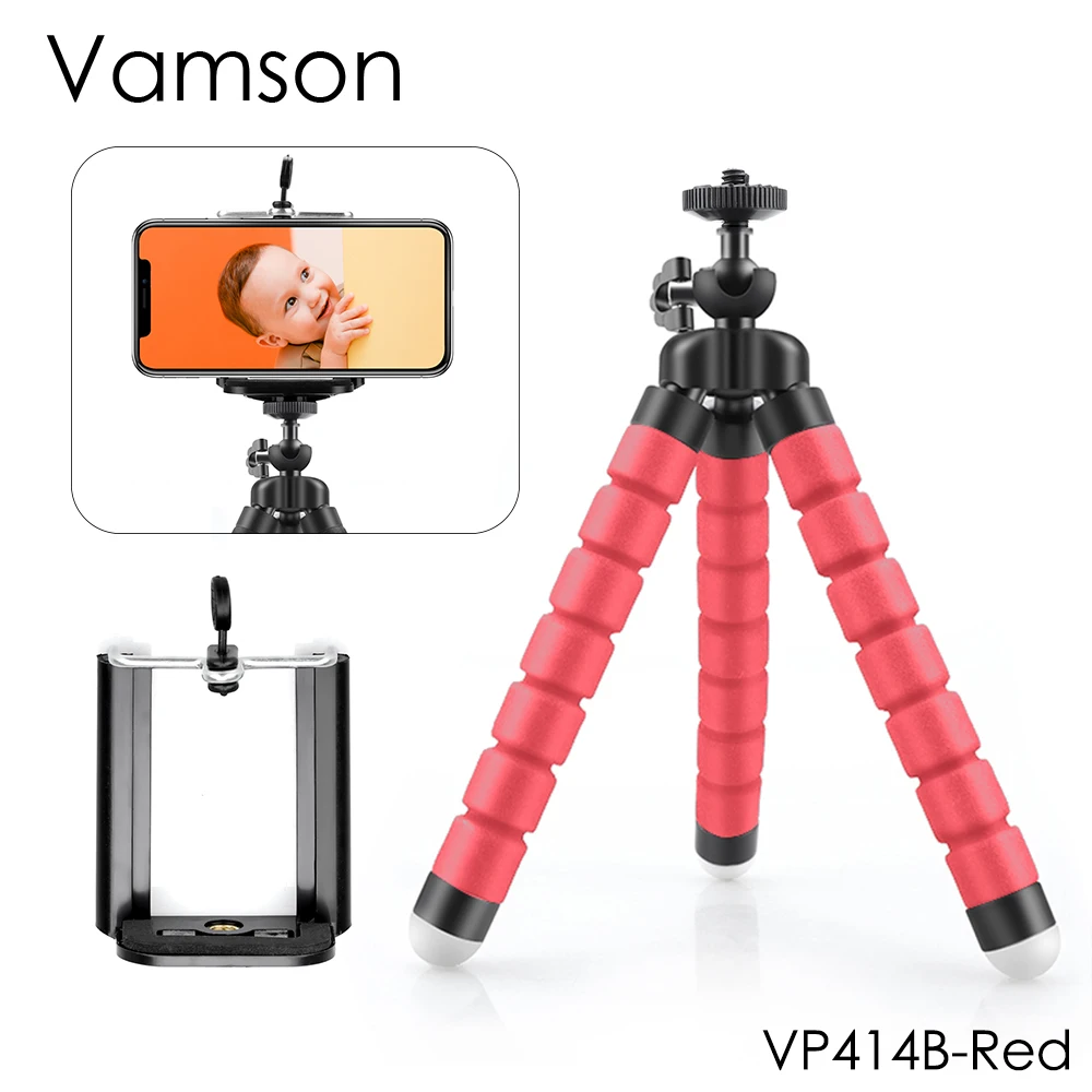 VP414B-Red Vamson гибкий губчатый Осьминог Мини-штатив для iPhone samsung Xiaomi huawei смартфон штатив держатель мобильного телефона зажим подставка для GoPro Hero 7 6 5 4 3+ 2 1 для Xiaomi для yi 4k VP414 - Цвет: VP414B-Red