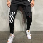 Джинсы-Карандаш мужские рваные, крутые дизайнерские брендовые скинни, Стрейчевые облегающие брюки в стиле хоп-хоп с дырками, джинсы с принтом