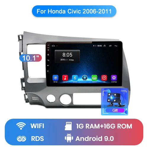 WIFI (1GB 16GB) Junsun V1 2G+ 32G Android 9,0 для Honda Civic 20062007 2008 2009-2011 Автомобильный Радио Мультимедиа Видео плеер навигация gps 2 din dvd - Цвет: WIFI (1GB 16GB)